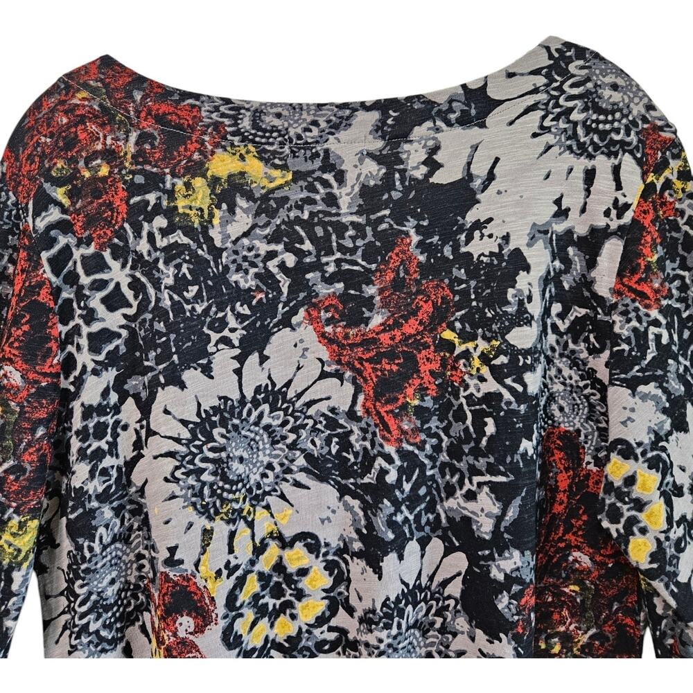 HABITAT Women L Tunic Top Floral Black Red Yellow Ruched Sleeve Cotton 40" - Picture 5 of 7